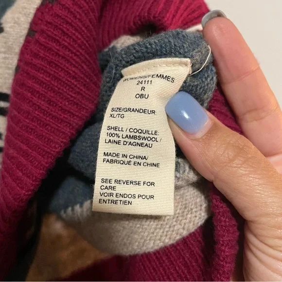 WOOLRICH Sweater Vest Wool White Sheep Green Red Full Zip, Size XL - Picture 6 of 6